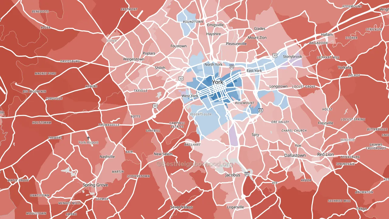 York County, PA block-group political-lean map