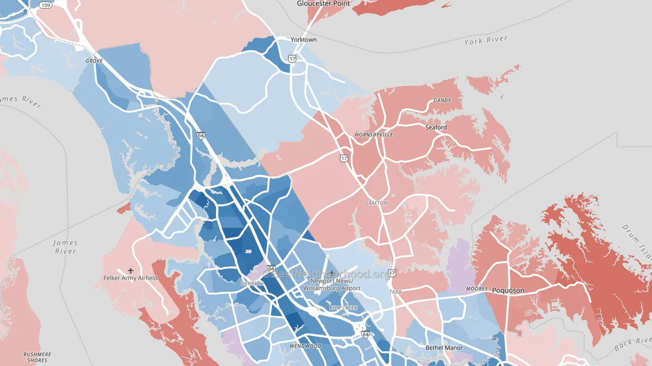 York County, VA block-group political-lean map