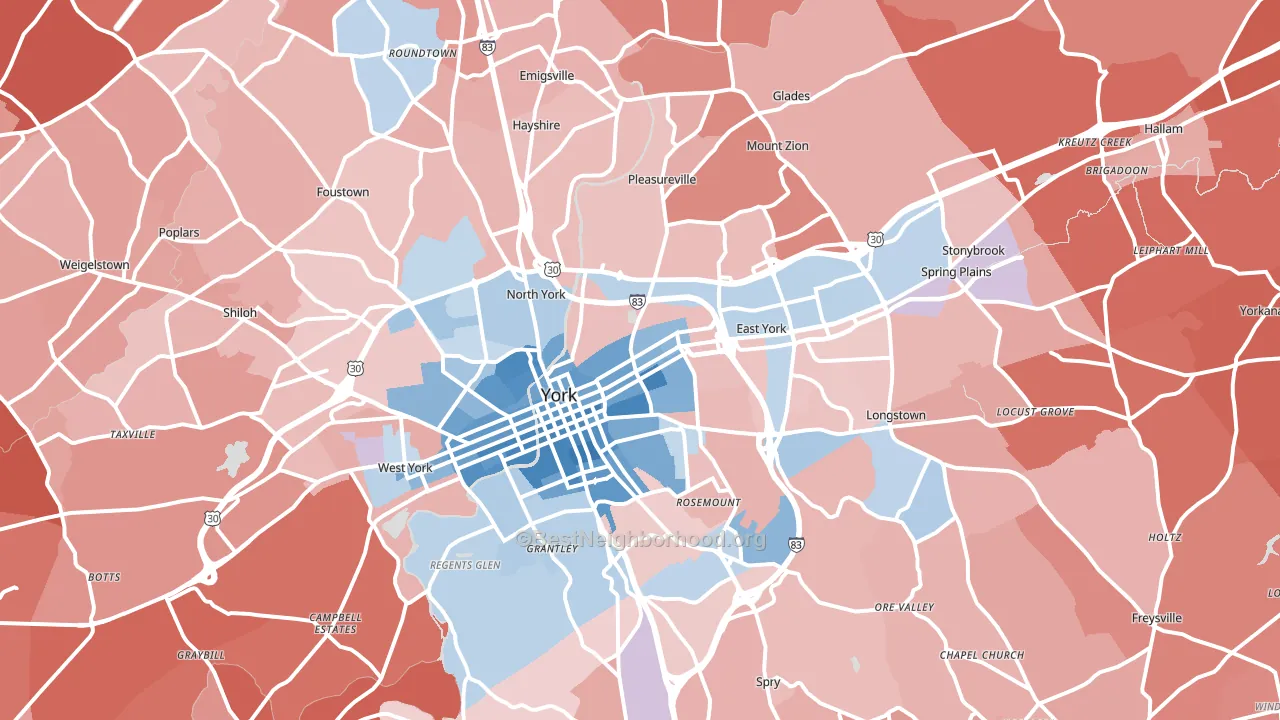 York, PA block-group political-lean map