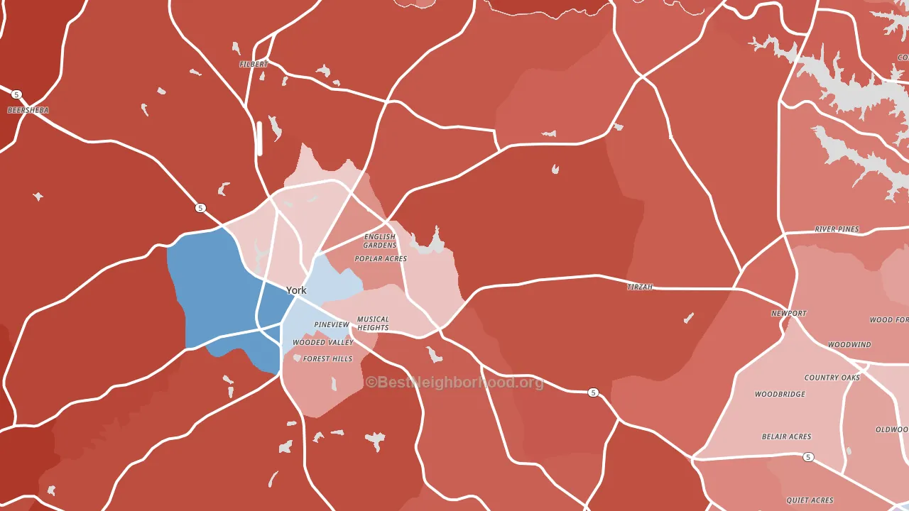 York, SC block-group political-lean map