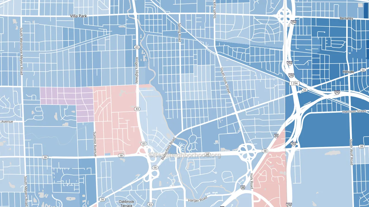 Yorkfield, Elmhurst, IL block-group political-lean map