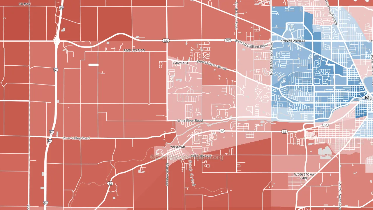 Yorktown, IN block-group political-lean map