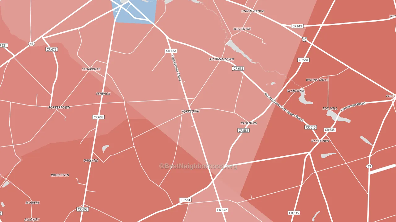 Yorktown, NJ block-group political-lean map