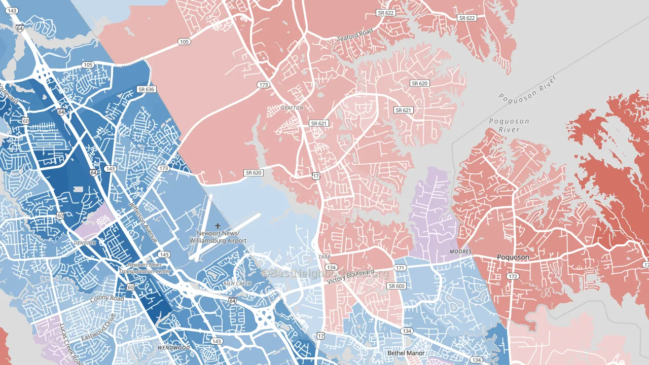 Yorktown, VA block-group political-lean map