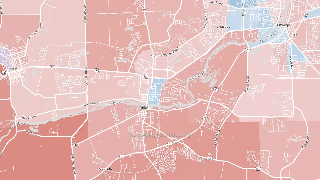 Yorkville, IL block-group political-lean map