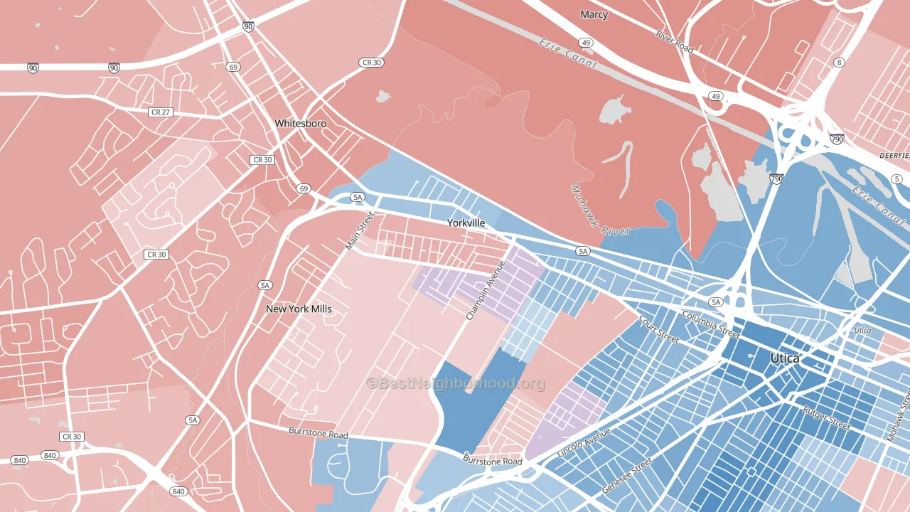Yorkville, NY block-group political-lean map