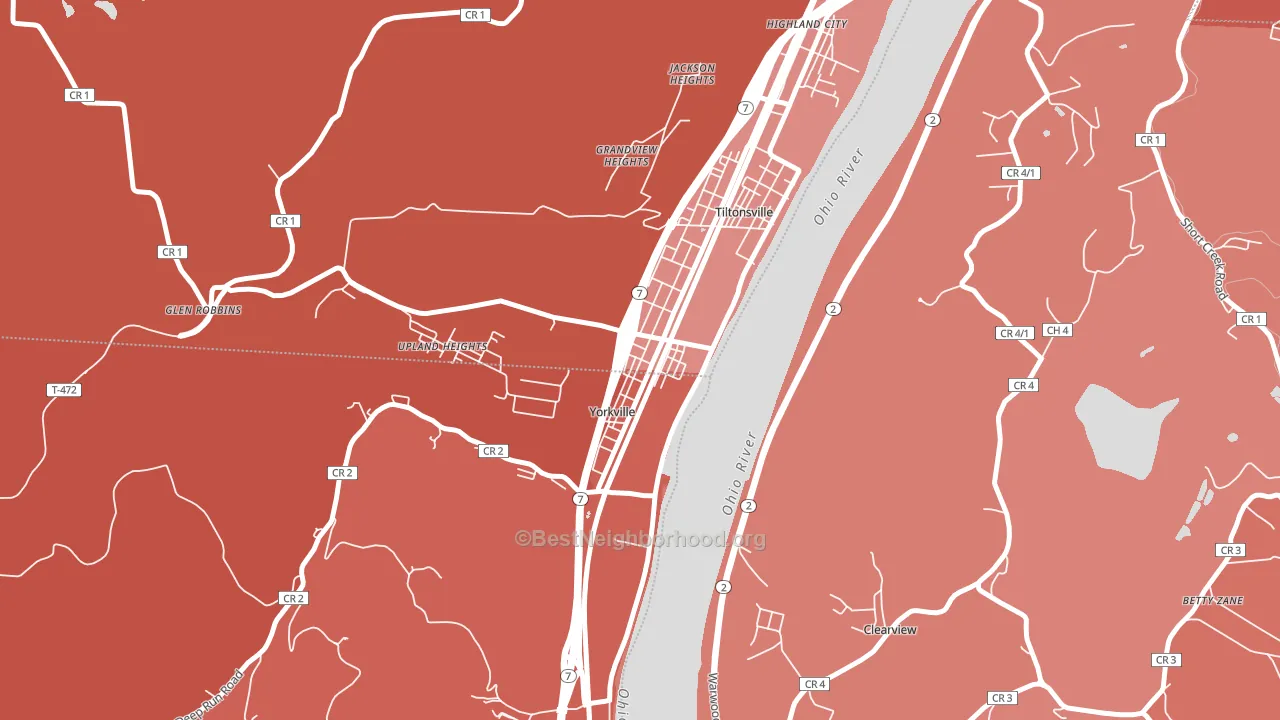 Yorkville, OH block-group political-lean map