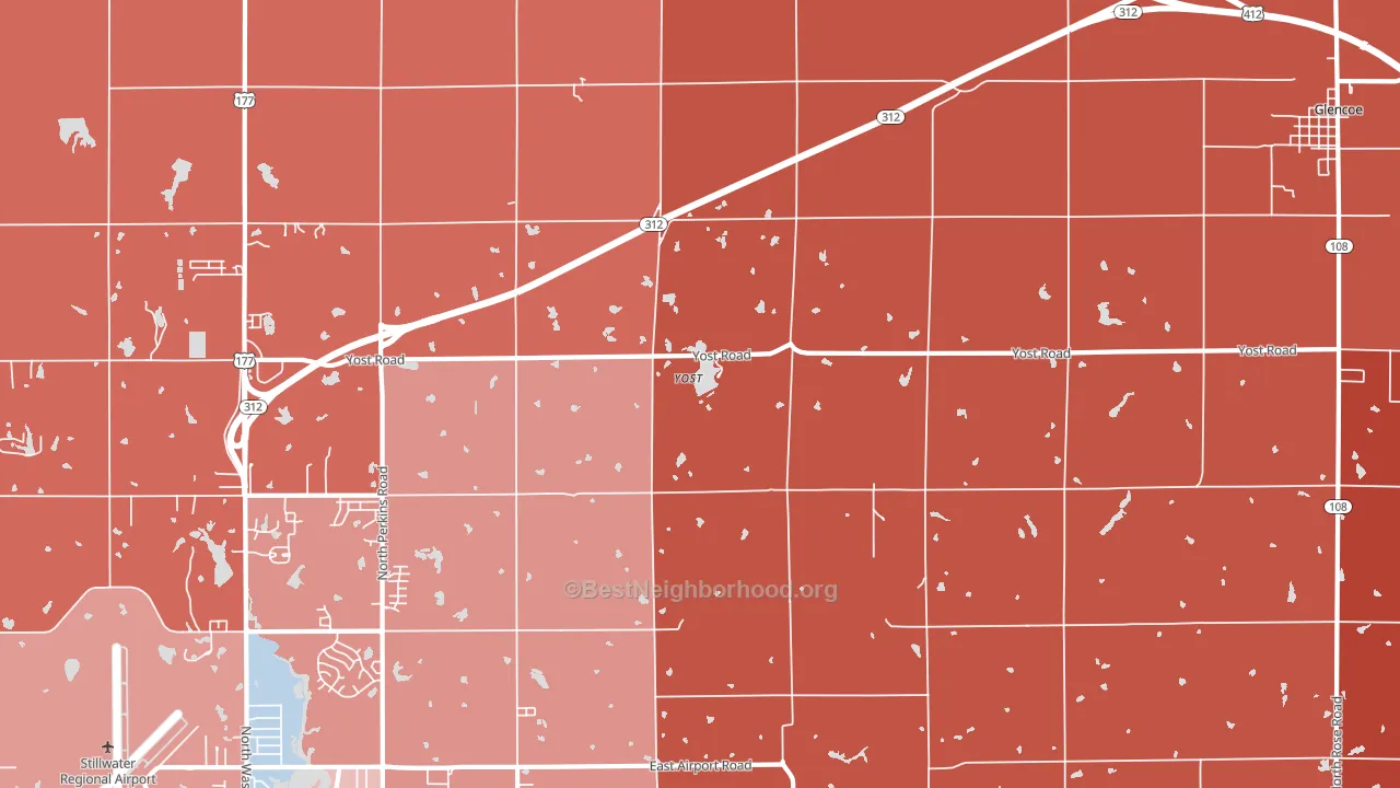 Yost, OK block-group political-lean map