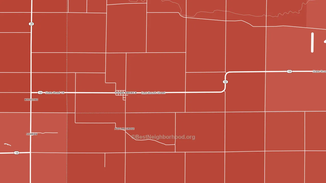 Young America, IN block-group political-lean map