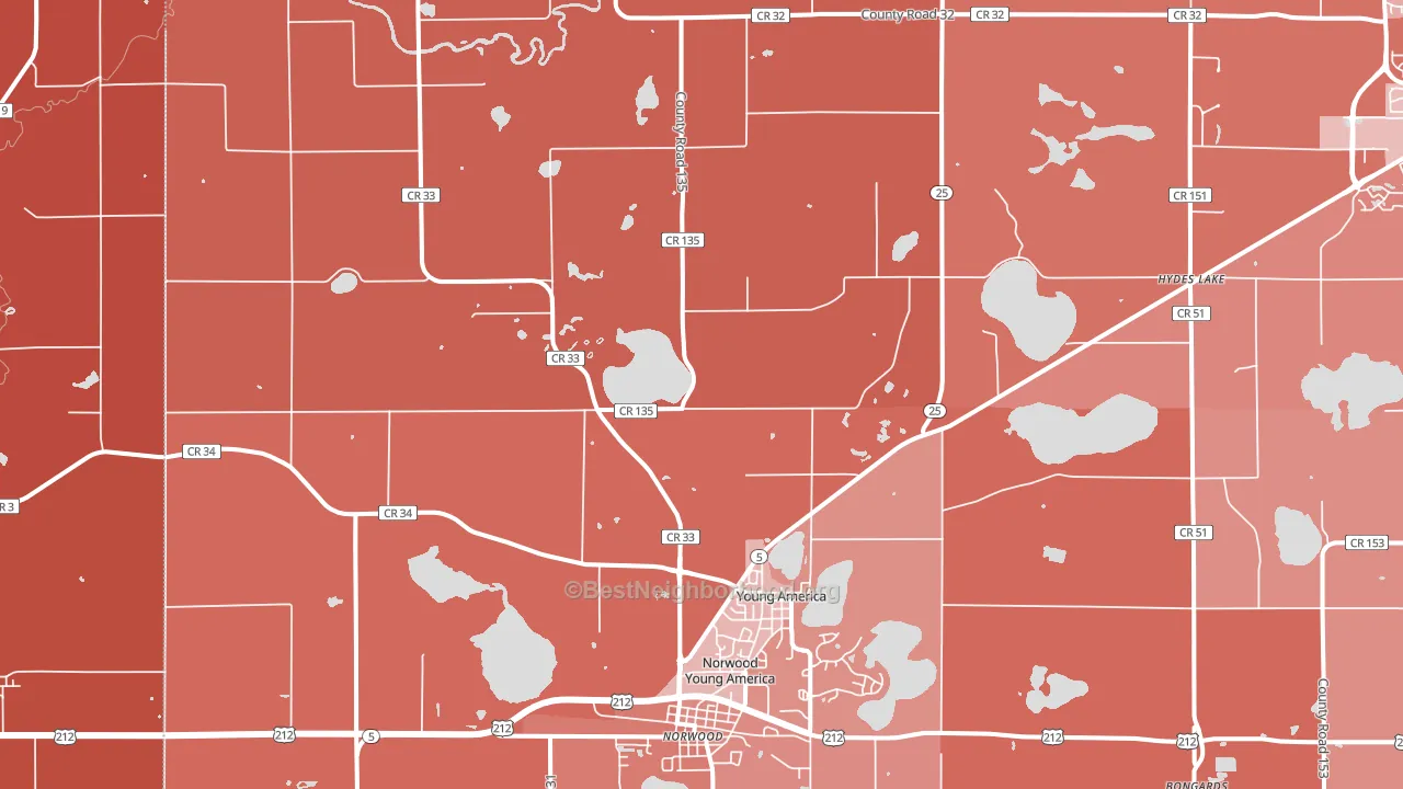 Young America, MN block-group political-lean map