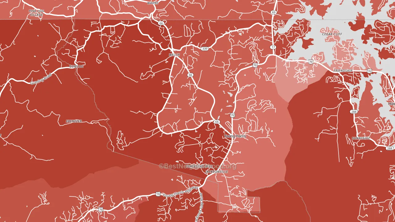 Young Harris, GA block-group political-lean map