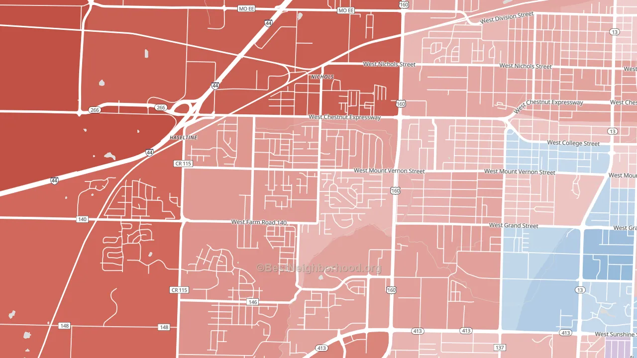 Young-Lilly, Springfield, MO block-group political-lean map