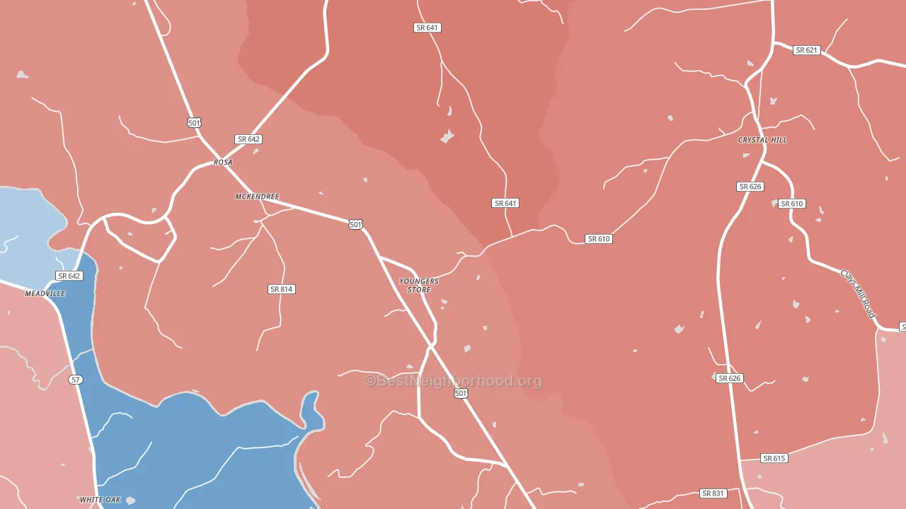 Youngers Store, VA block-group political-lean map