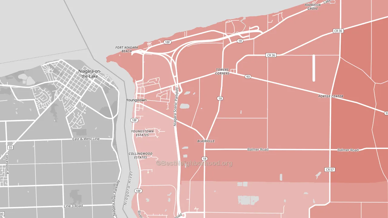 Youngstown, NY block-group political-lean map