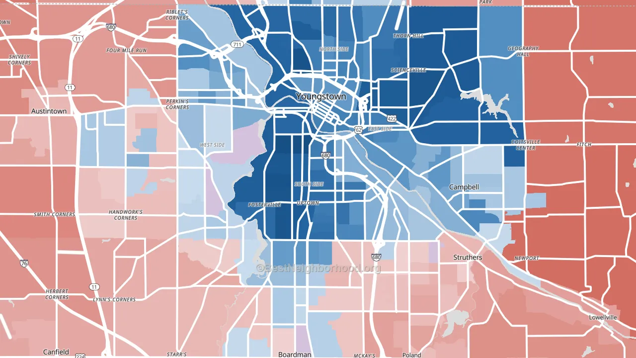 Youngstown, OH block-group political-lean map