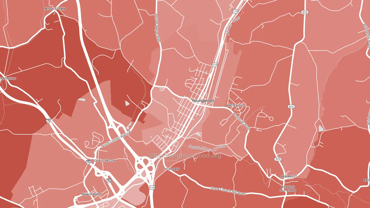 Youngwood, PA block-group political-lean map