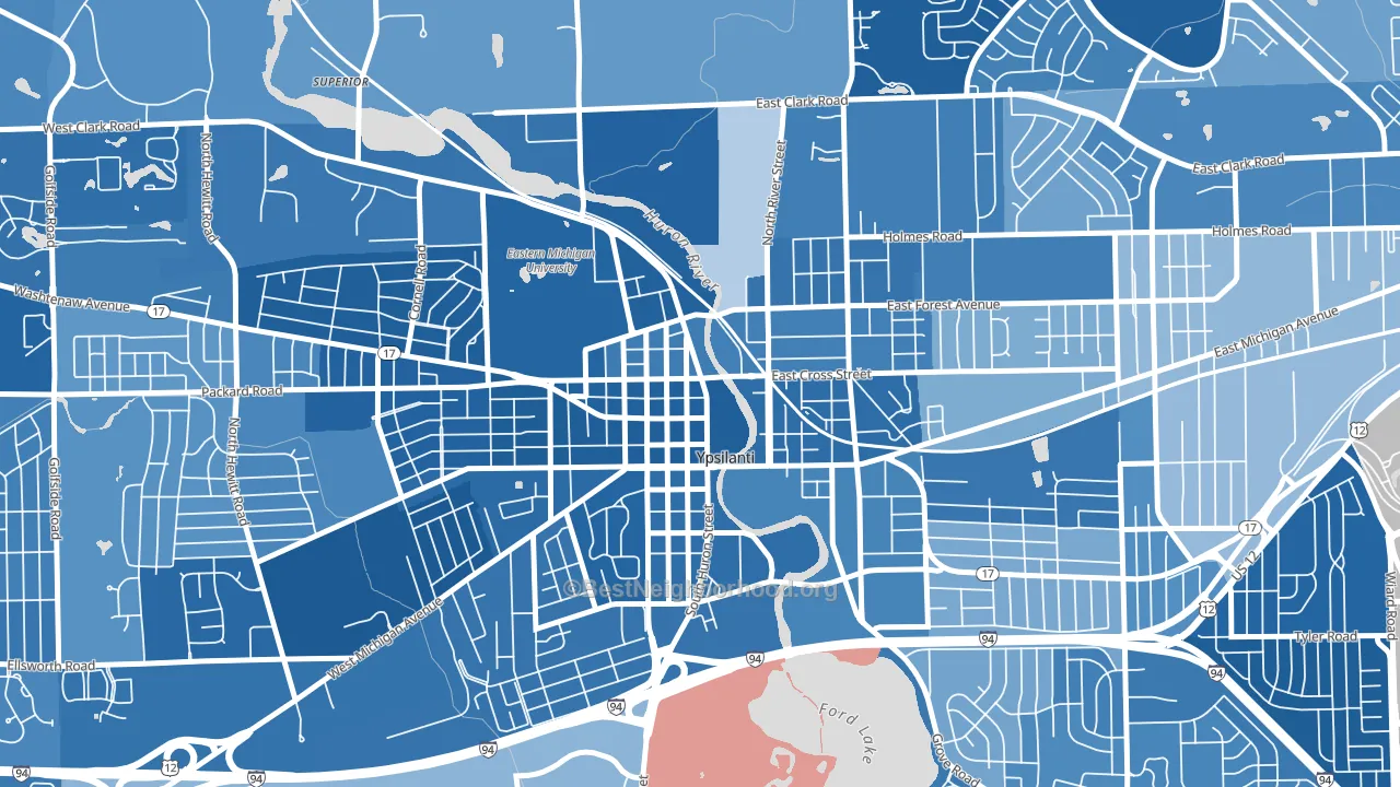 Ypsilanti Historic District, Ypsilanti, MI block-group political-lean map