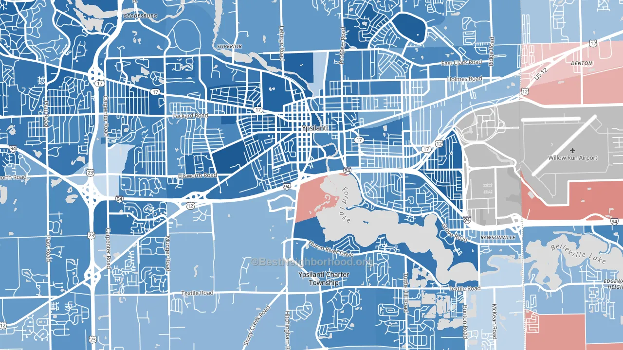 Ypsilanti, MI block-group political-lean map