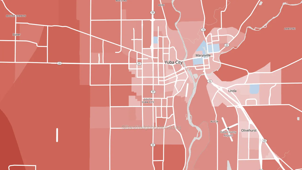 Yuba City, CA block-group political-lean map