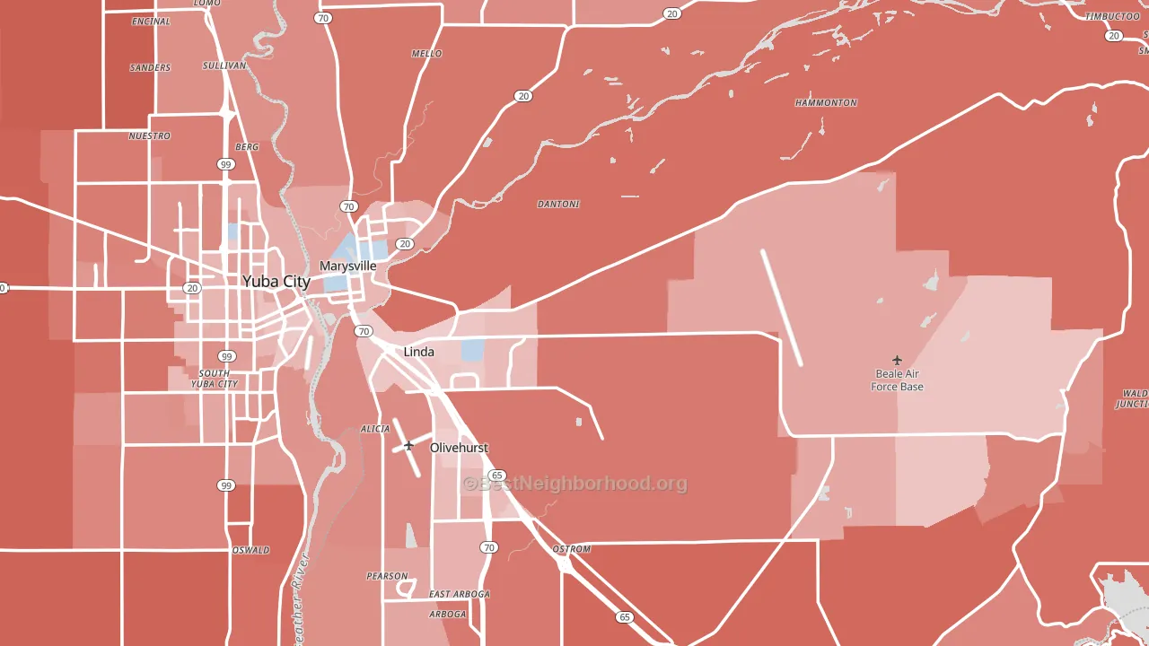 Yuba County, CA block-group political-lean map