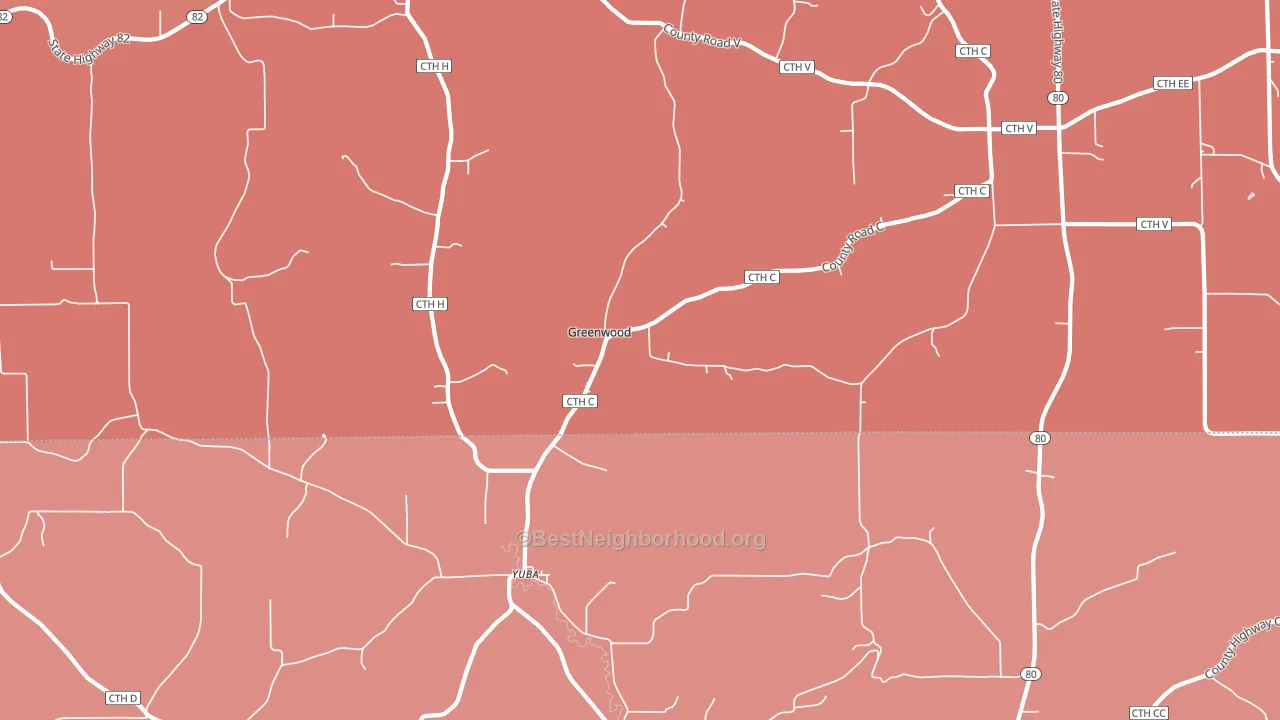 Yuba, WI block-group political-lean map