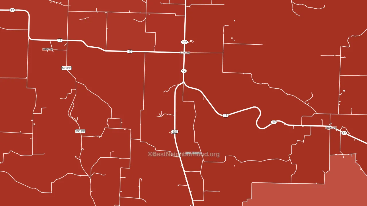 Yukon, MO block-group political-lean map