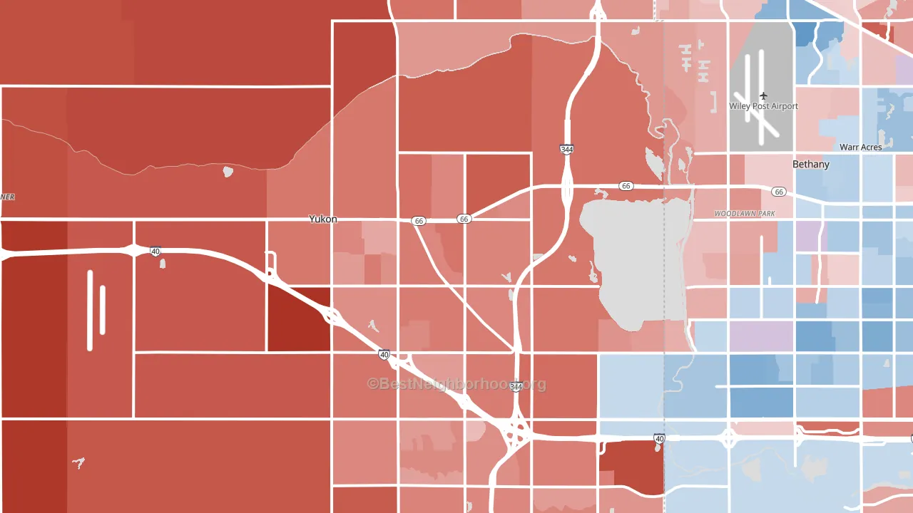 Yukon, OK block-group political-lean map