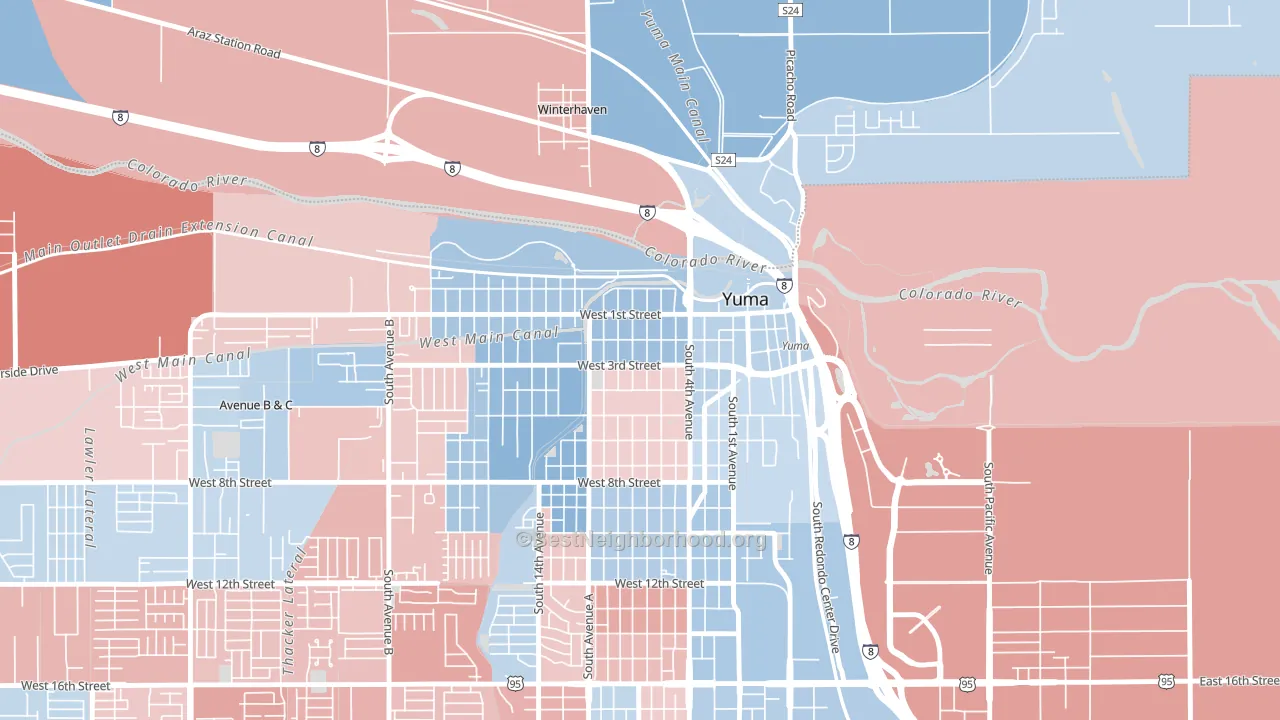 Yuma Townsite, Yuma, AZ block-group political-lean map