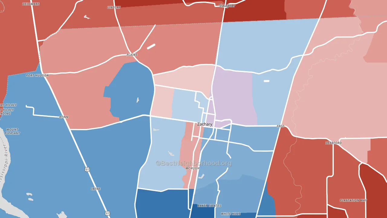 Zachary, LA block-group political-lean map