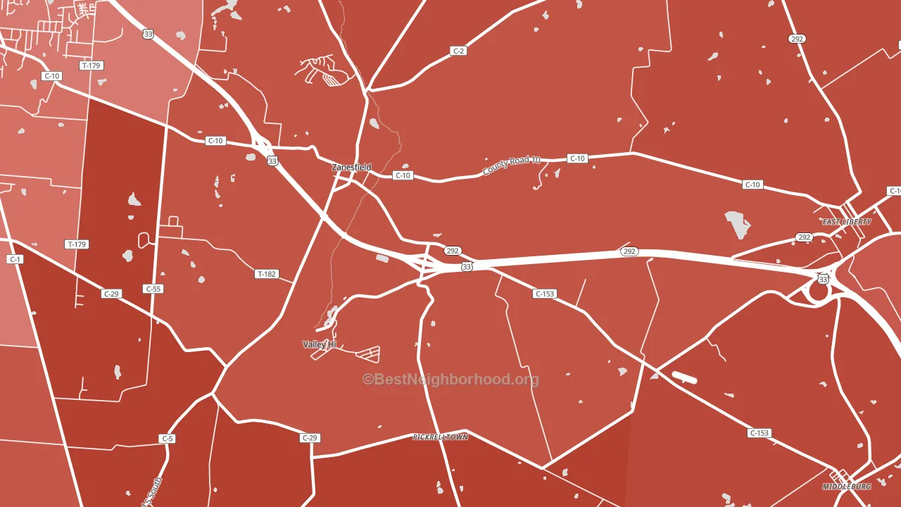 Zanesfield, OH block-group political-lean map