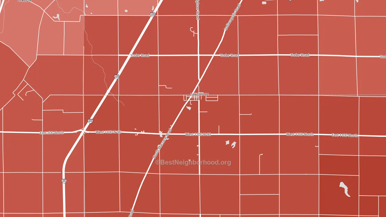 Zanesville, IN block-group political-lean map