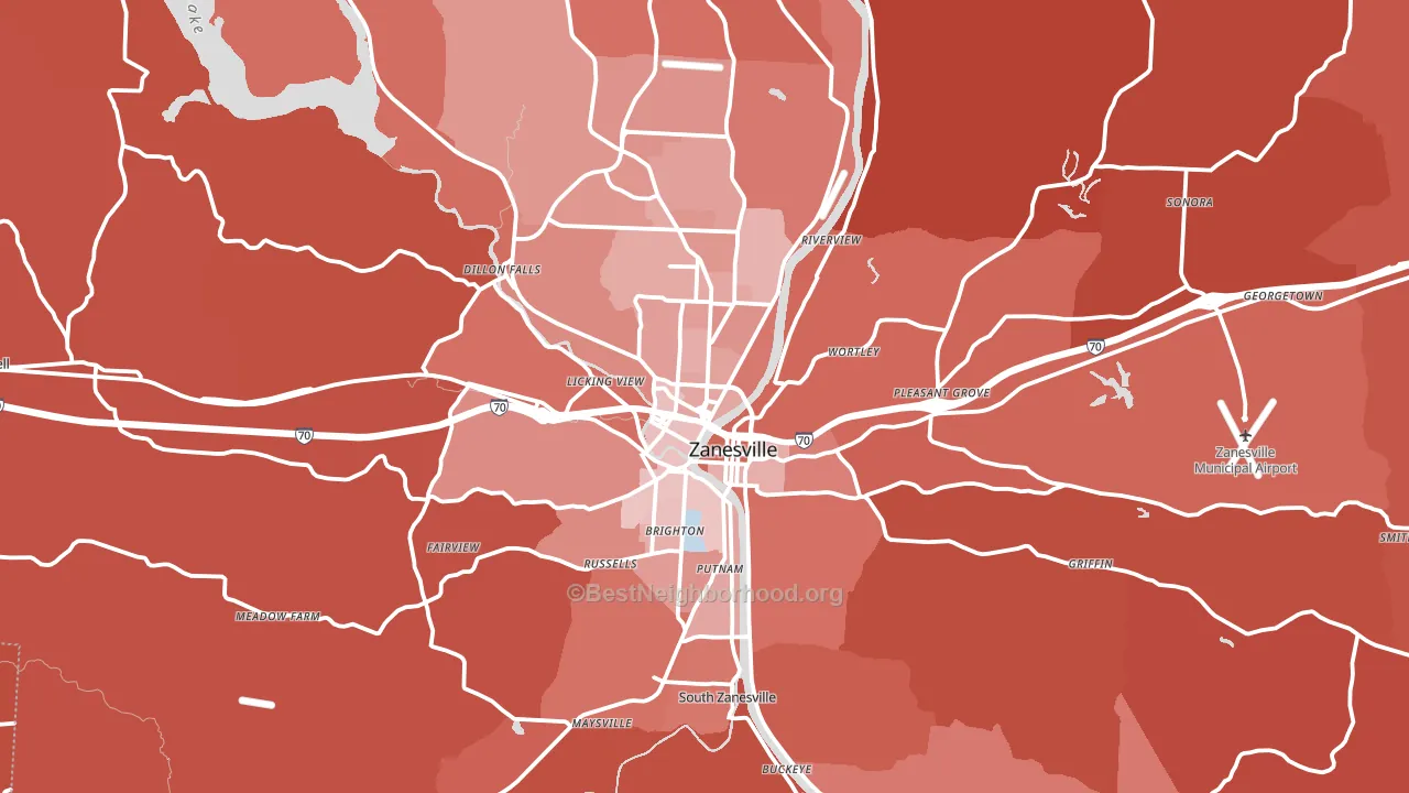 Zanesville, OH block-group political-lean map