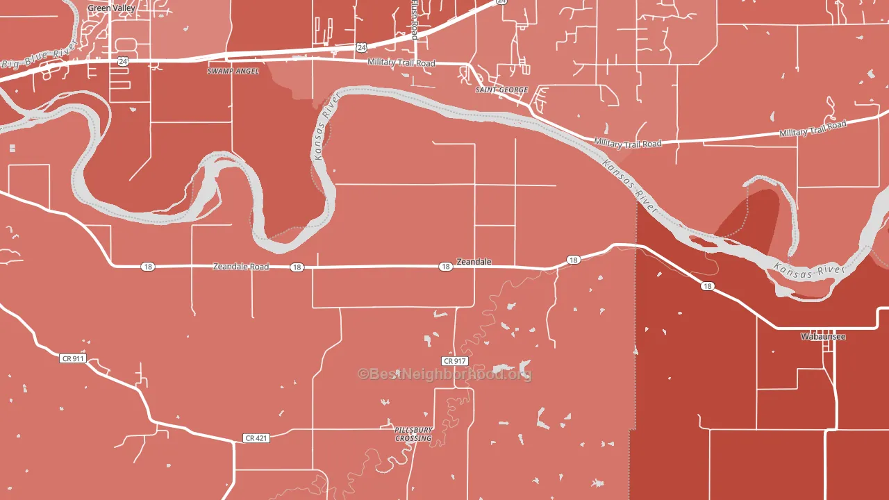 Zeandale, KS block-group political-lean map