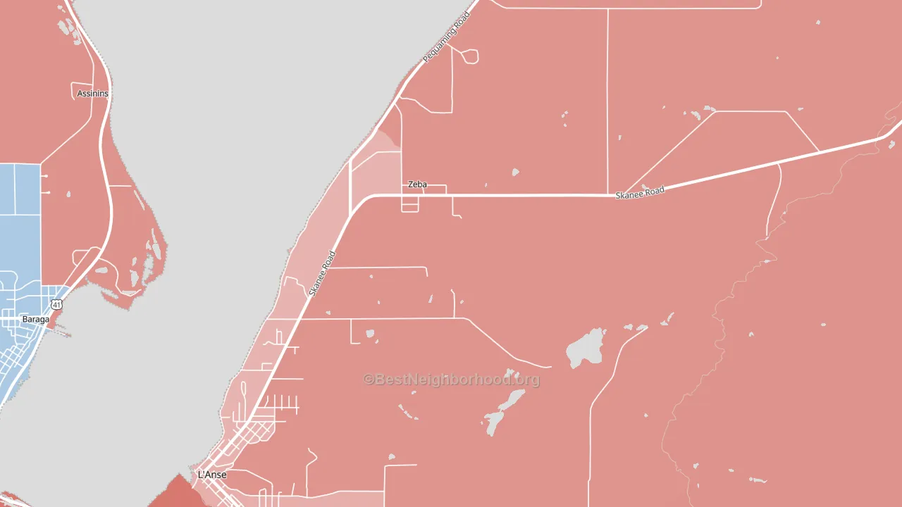 Zeba, MI block-group political-lean map
