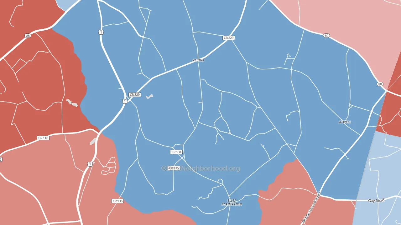 Zebina, GA block-group political-lean map