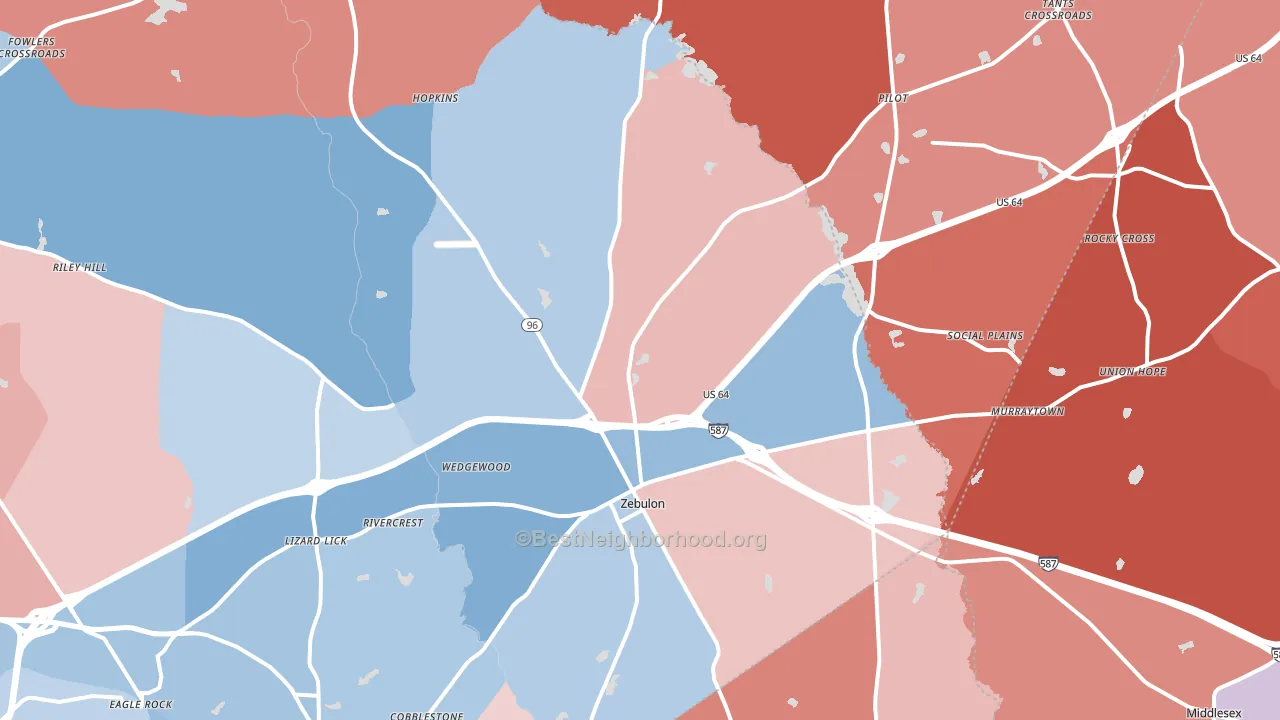Zebulon, NC block-group political-lean map