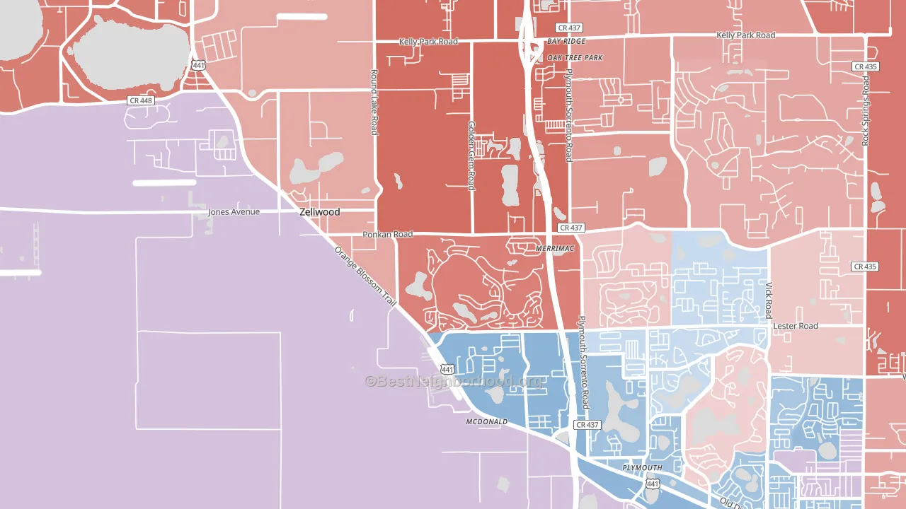 Zellwood, FL block-group political-lean map