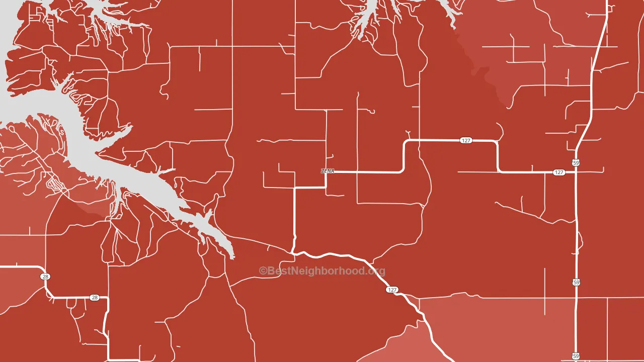 Zena, OK block-group political-lean map