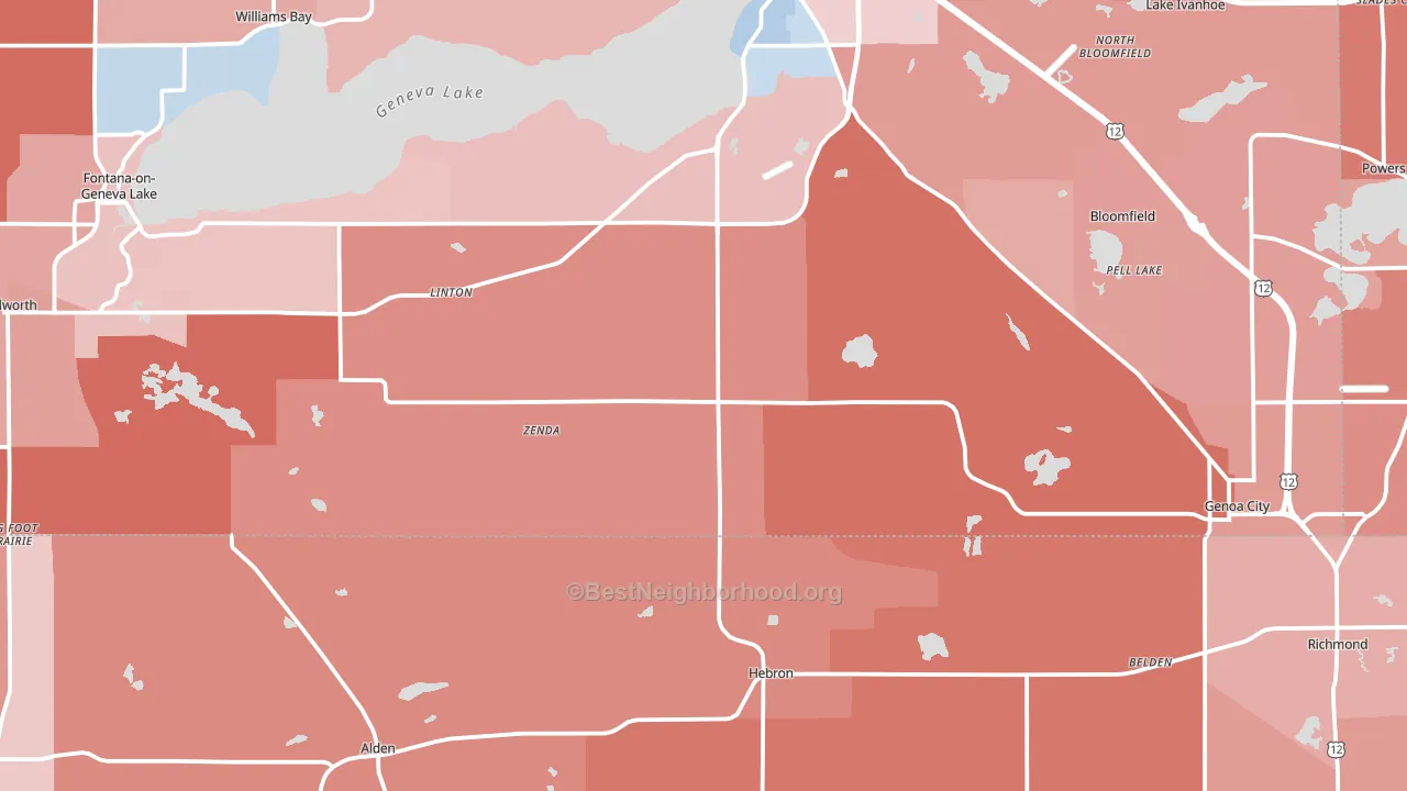 Zenda, WI block-group political-lean map