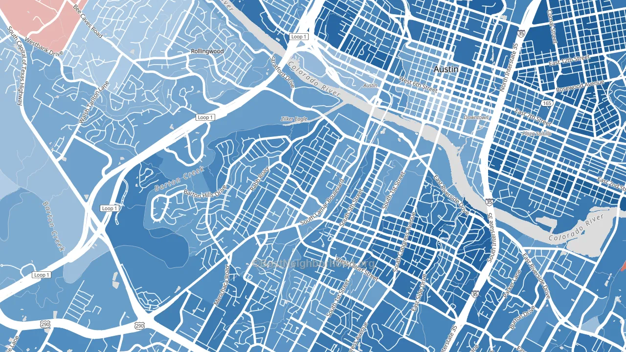 Zilker, Austin, TX block-group political-lean map