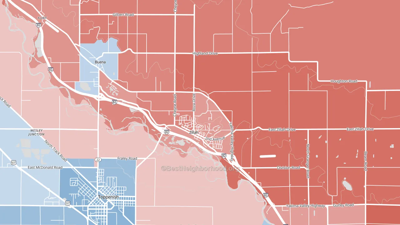 Zillah, WA block-group political-lean map