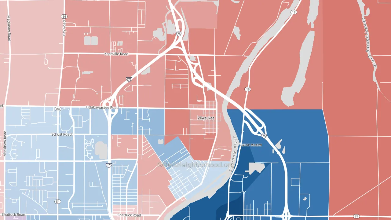 Zilwaukee, MI block-group political-lean map