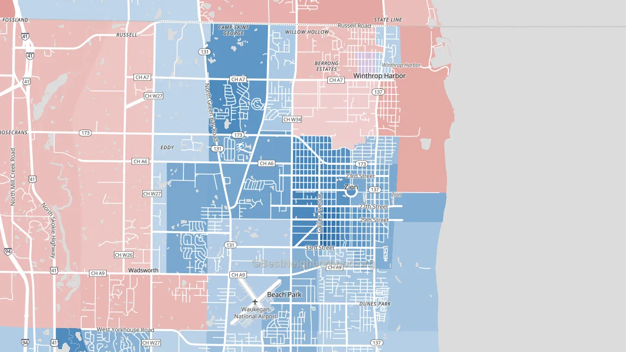 Zion, IL block-group political-lean map