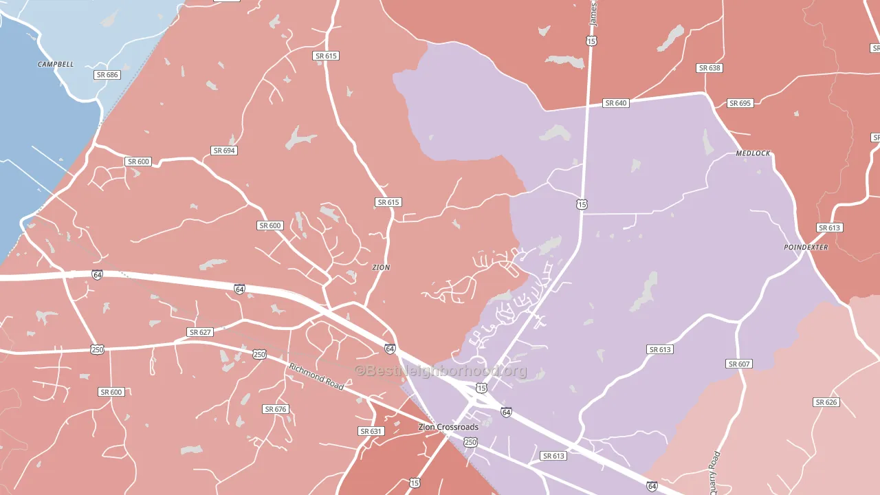 Zion, VA block-group political-lean map