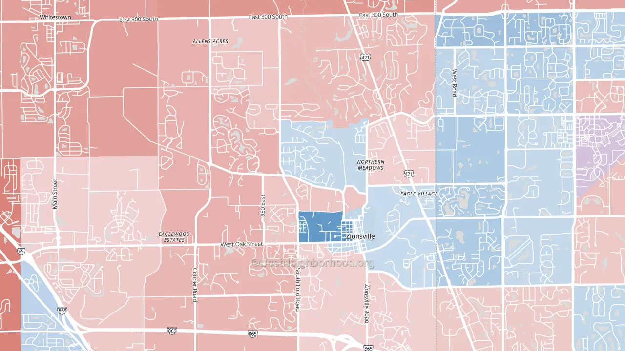 Zionsville, IN block-group political-lean map