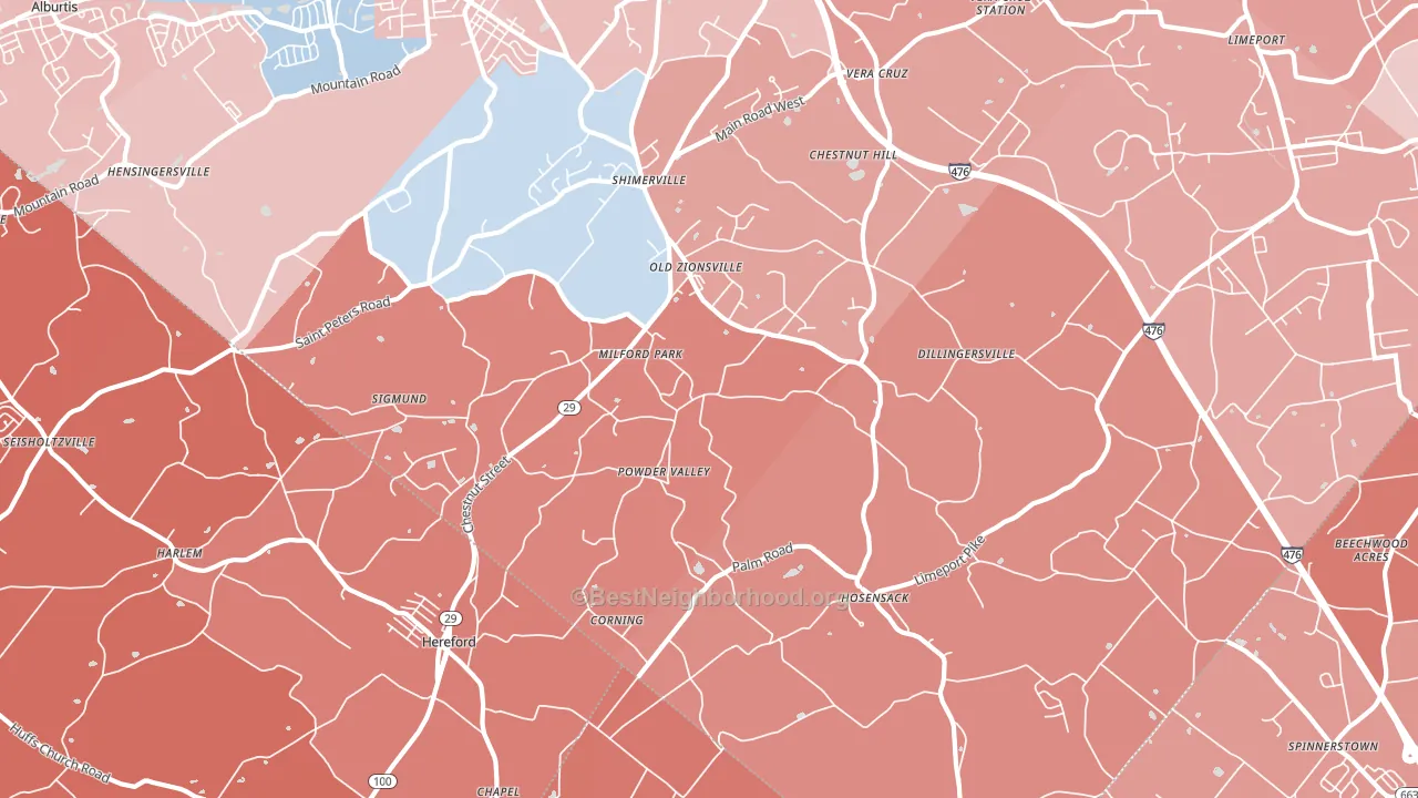 Zionsville, PA block-group political-lean map