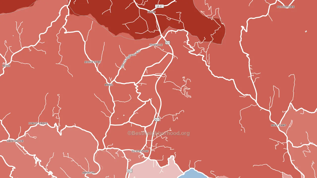 Zionville, NC block-group political-lean map
