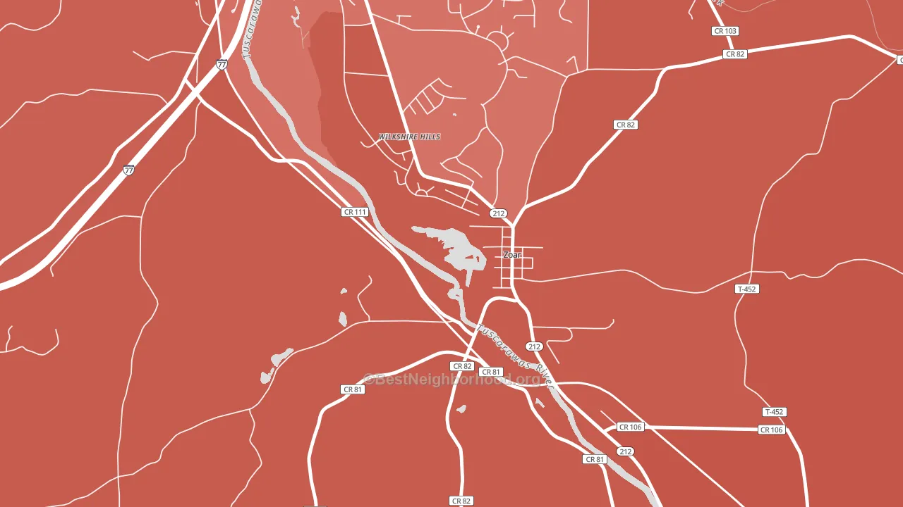 Zoar, OH block-group political-lean map