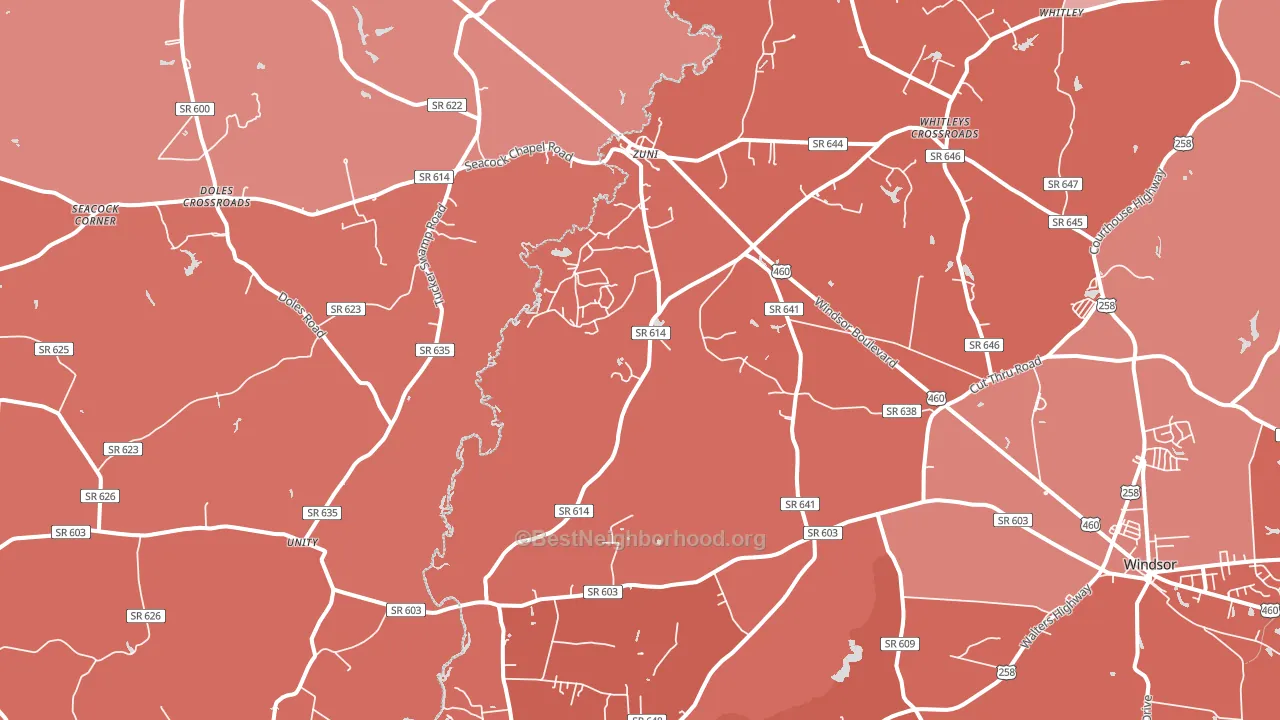 Zuni, VA block-group political-lean map