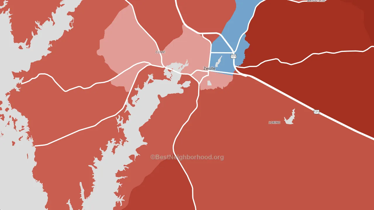 Zwolle, LA block-group political-lean map